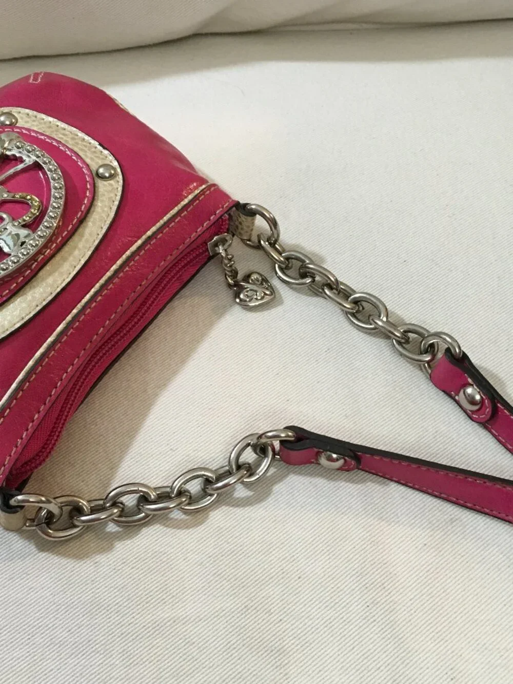Kathy Van Zeeland Pink Crossbody bag Logo Plaque Chain Accent Strap